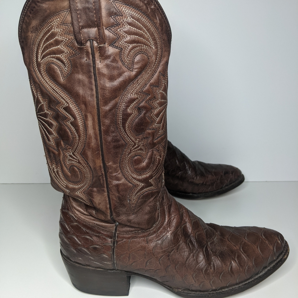 Dan Post Brown Embossed Men Size 9 Western Cowboy Boots